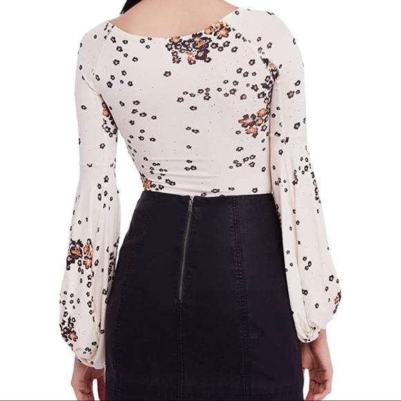 NEW Free People To The Tropics Bodycon Top Cream Tea Floral Print Size XS - Picture 6 of 13